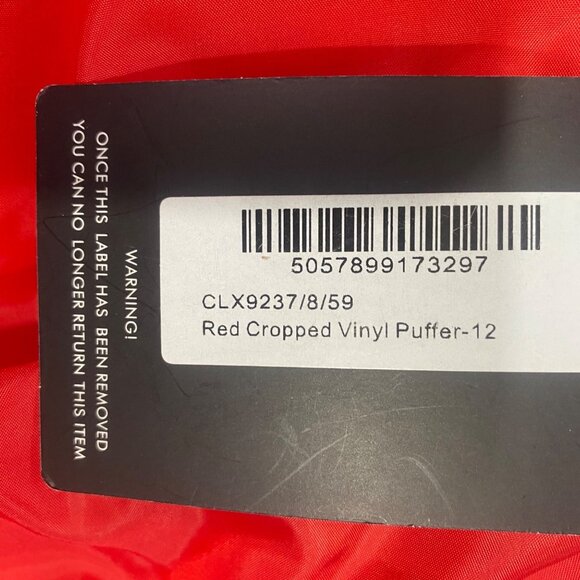 PrettyLittleThing Size M Red Glossy Quilted Puffer Jacket Cropped READ - Picture 5 of 16